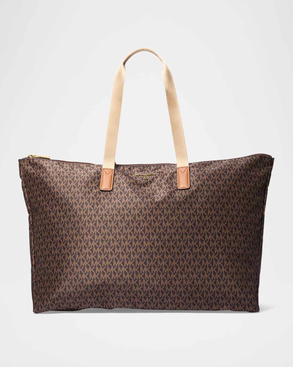 Jet Set Travel Large Signature Logo Print Woven Tote Bag